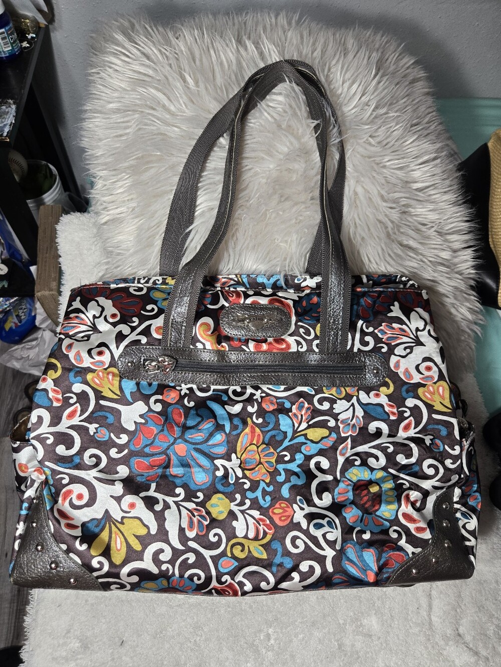 Kathy Van Zeeland Y2K Carry On Shoulder Tote Bag Multi-Color Paisley Print